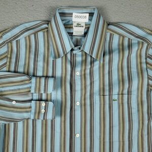 Lacoste Shirt Mens Size 42 Blue Striped Casual Button Up Long Sleeve